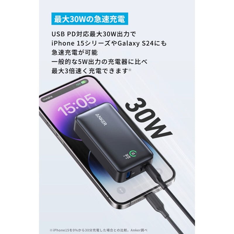 最大30W出力に対応したAnker Power Bank (10000mAh, 30W)のUSB-Cポート